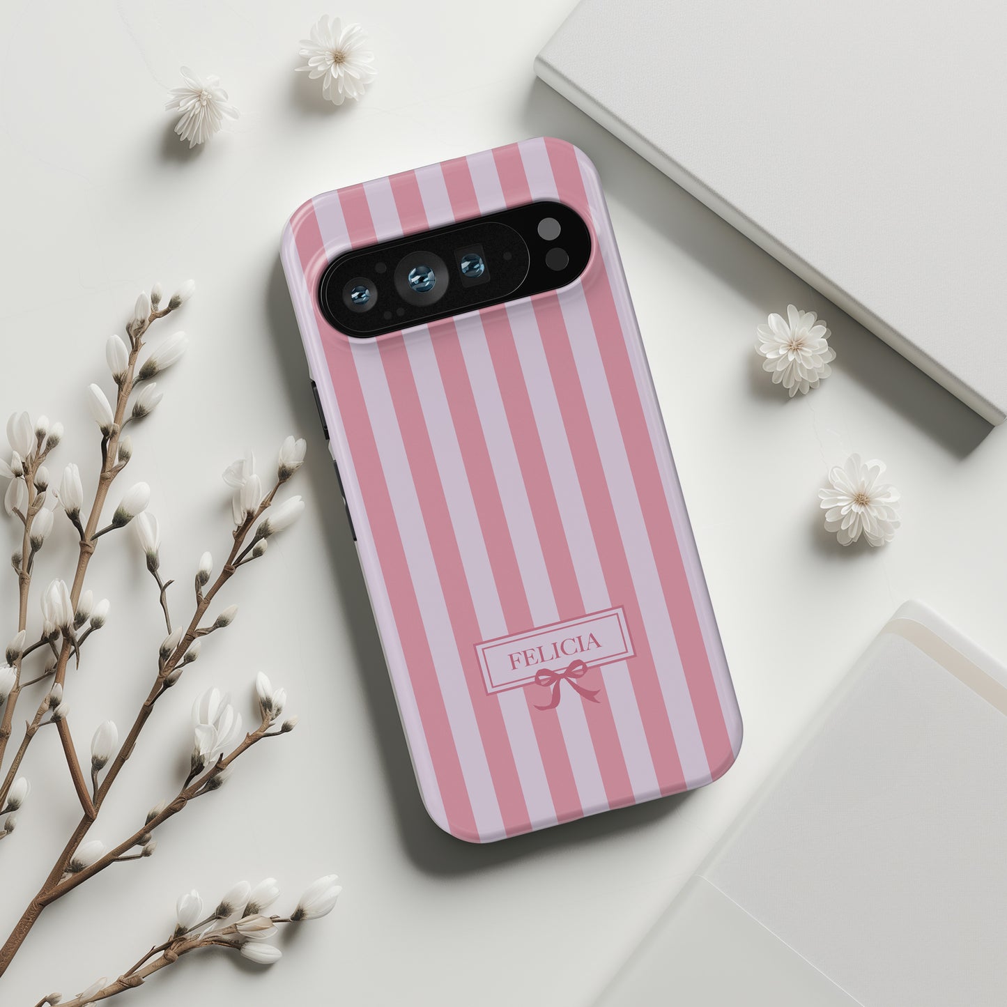 Personalisable Striped Design (Pink) Phone Case for Google Pixel