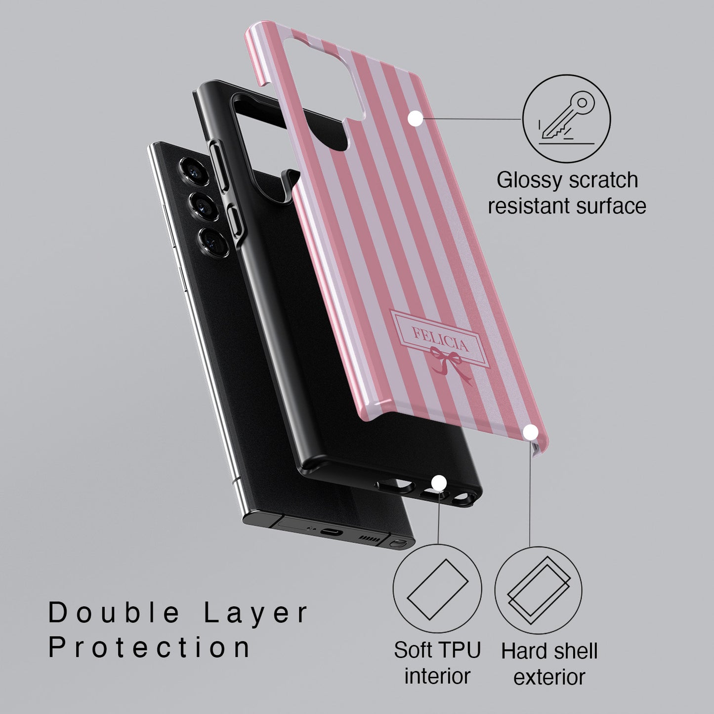 Personalisable Striped Design (Pink) Phone Case for Galaxy S series Phones