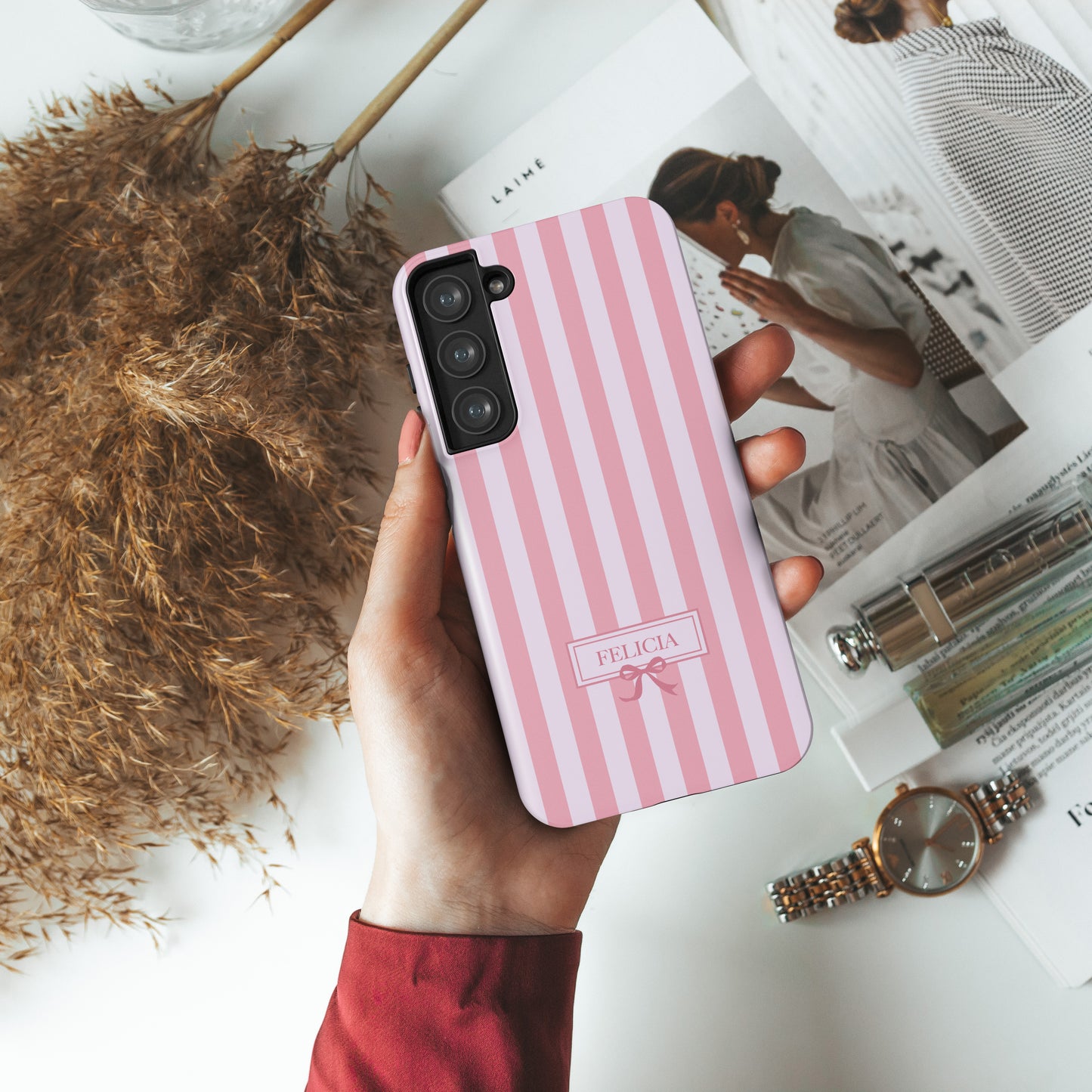 Personalisable Striped Design (Pink) Phone Case for Galaxy S series Phones