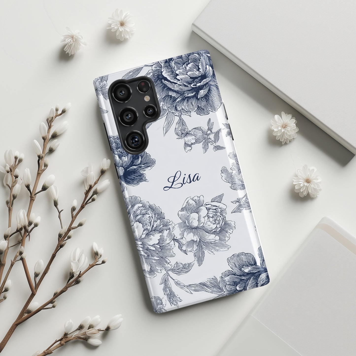 Personalisable Toile Floral Design Phone Case for Galaxy S series Phones