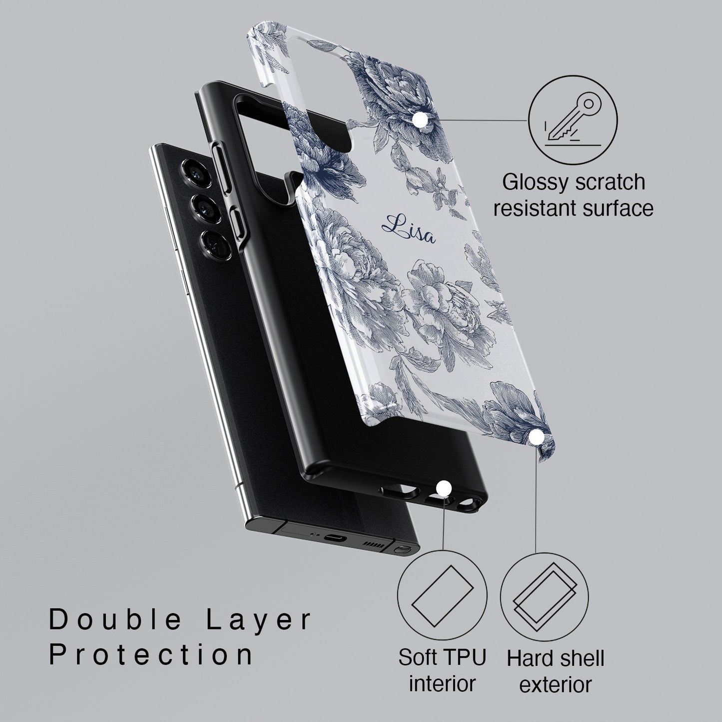Personalisable Toile Floral Design Phone Case for Galaxy S series Phones