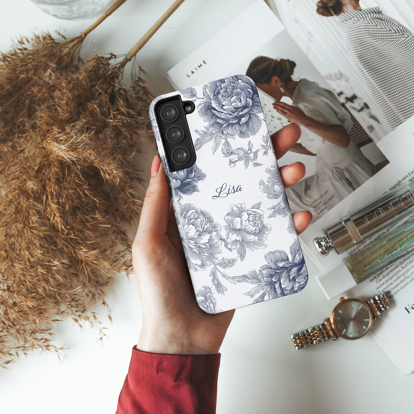 Personalisable Toile Floral Design Phone Case for Galaxy S series Phones