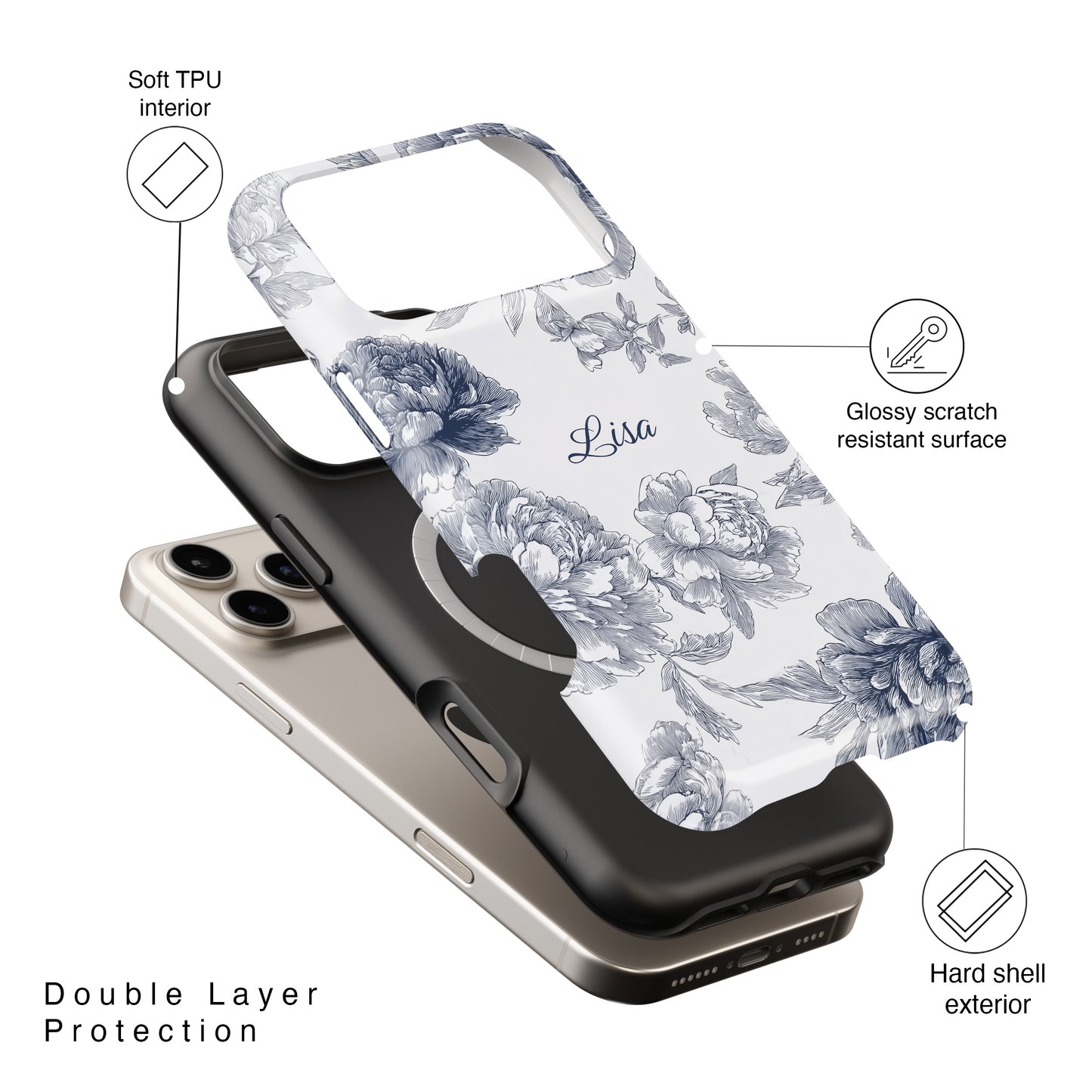 Personalisable Toile Floral Design iPhone Case