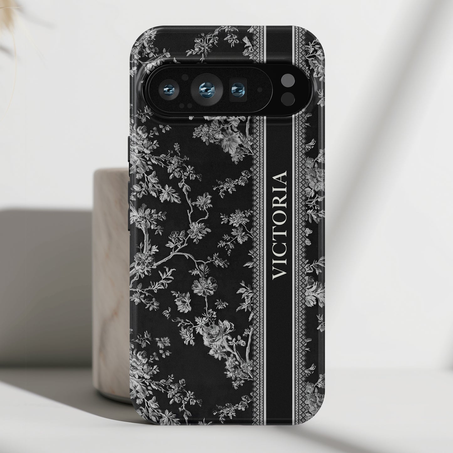 Personalisable Vintage Toile de Jouy Design (Black Edition) Phone Case for Google Pixel