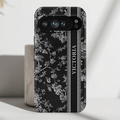 Personalisable Vintage Toile de Jouy Design (Black Edition) Phone Case for Google Pixel