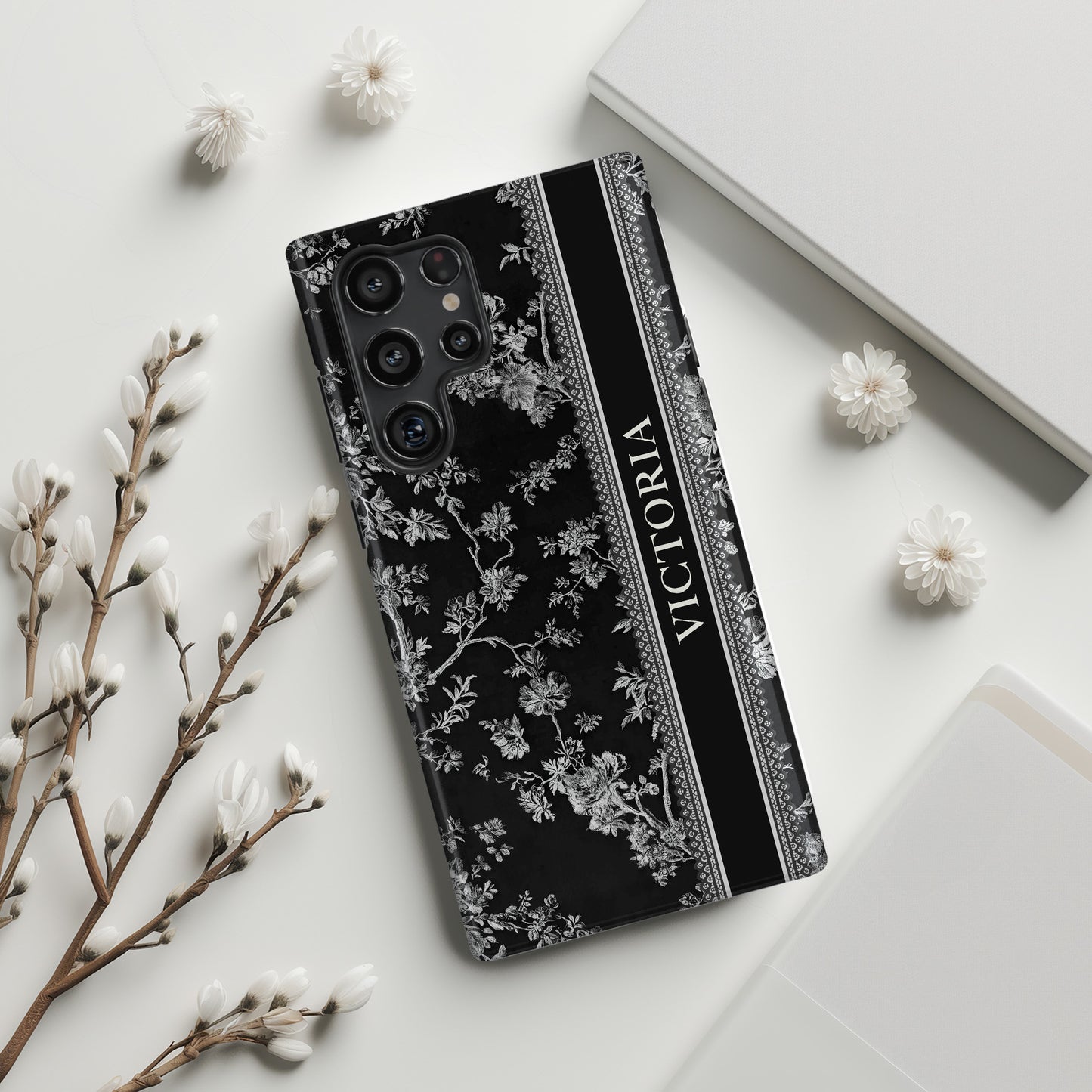 Personalisable Vintage Toile de Jouy Design (Black Edition) Phone Case for Galaxy S series Phones