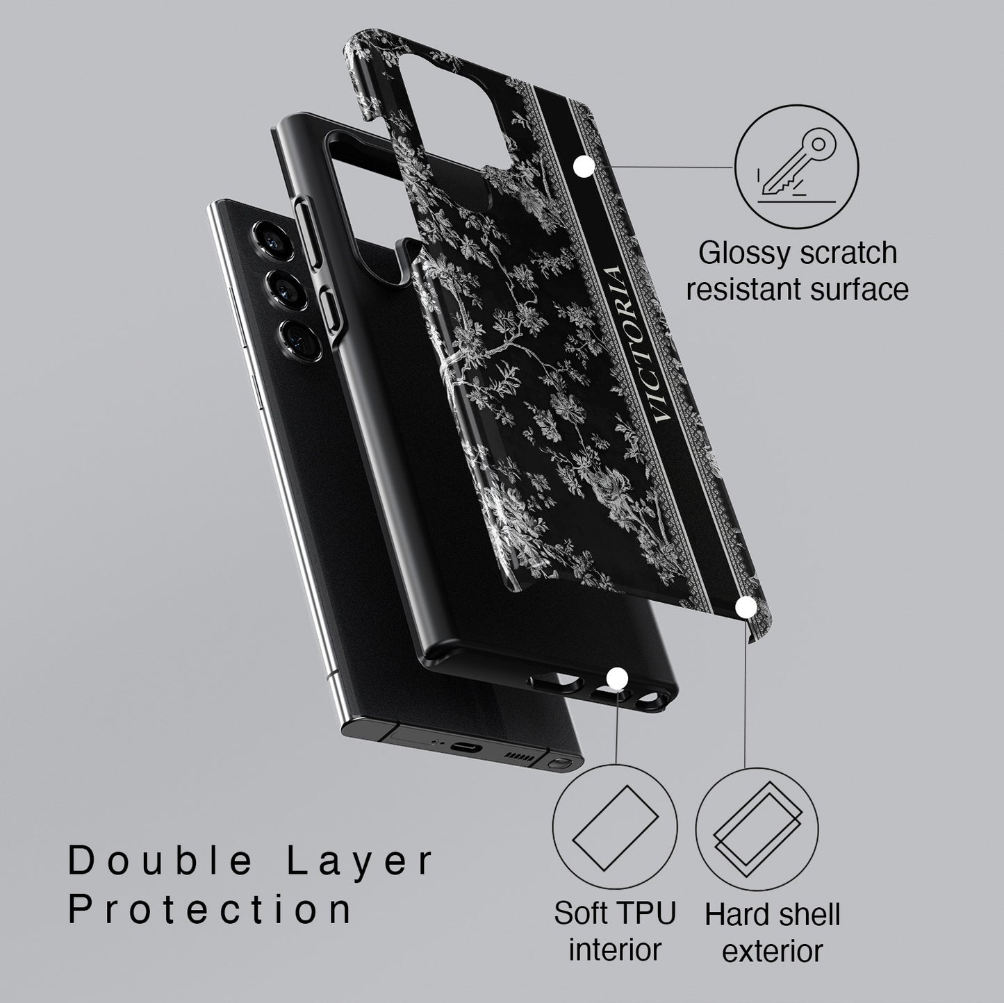 Personalisable Vintage Toile de Jouy Design (Black Edition) Phone Case for Galaxy S series Phones