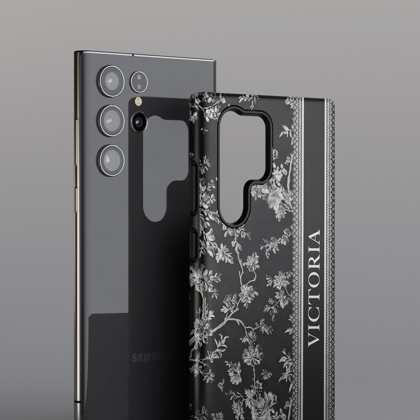 Personalisable Vintage Toile de Jouy Design (Black Edition) Phone Case for Galaxy S series Phones