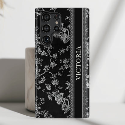Personalisable Vintage Toile de Jouy Design (Black Edition) Phone Case for Galaxy S series Phones