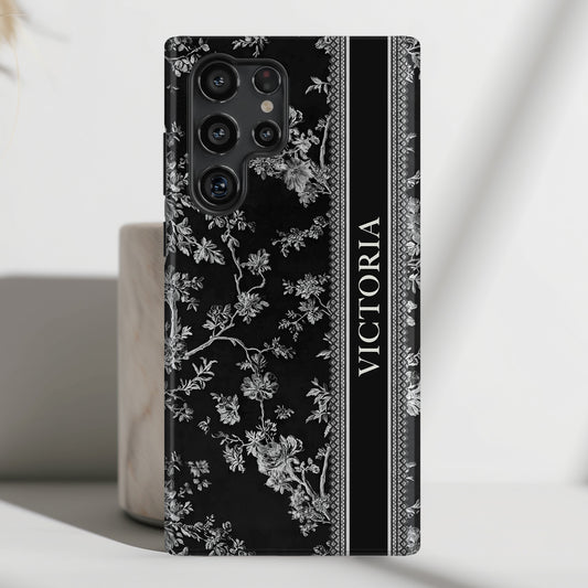 Personalisable Vintage Toile de Jouy Design (Black Edition) Phone Case for Galaxy S series Phones