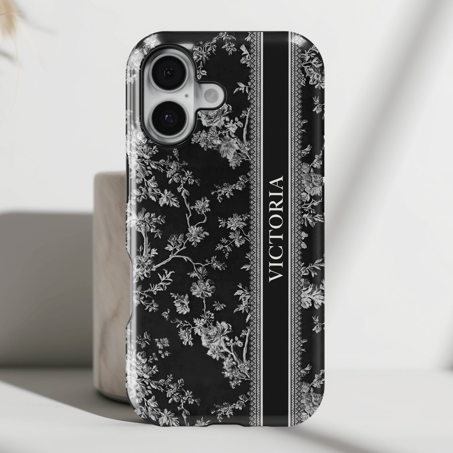 Personalisable Vintage Toile de Jouy Design (Black Edition) iPhone Case