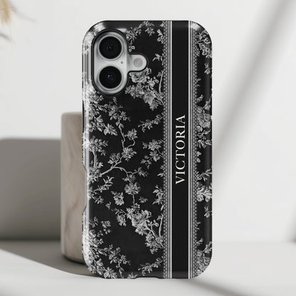 Personalisable Vintage Toile de Jouy Design (Black Edition) iPhone Case