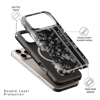 Personalisable Vintage Toile de Jouy Design (Black Edition) iPhone Case