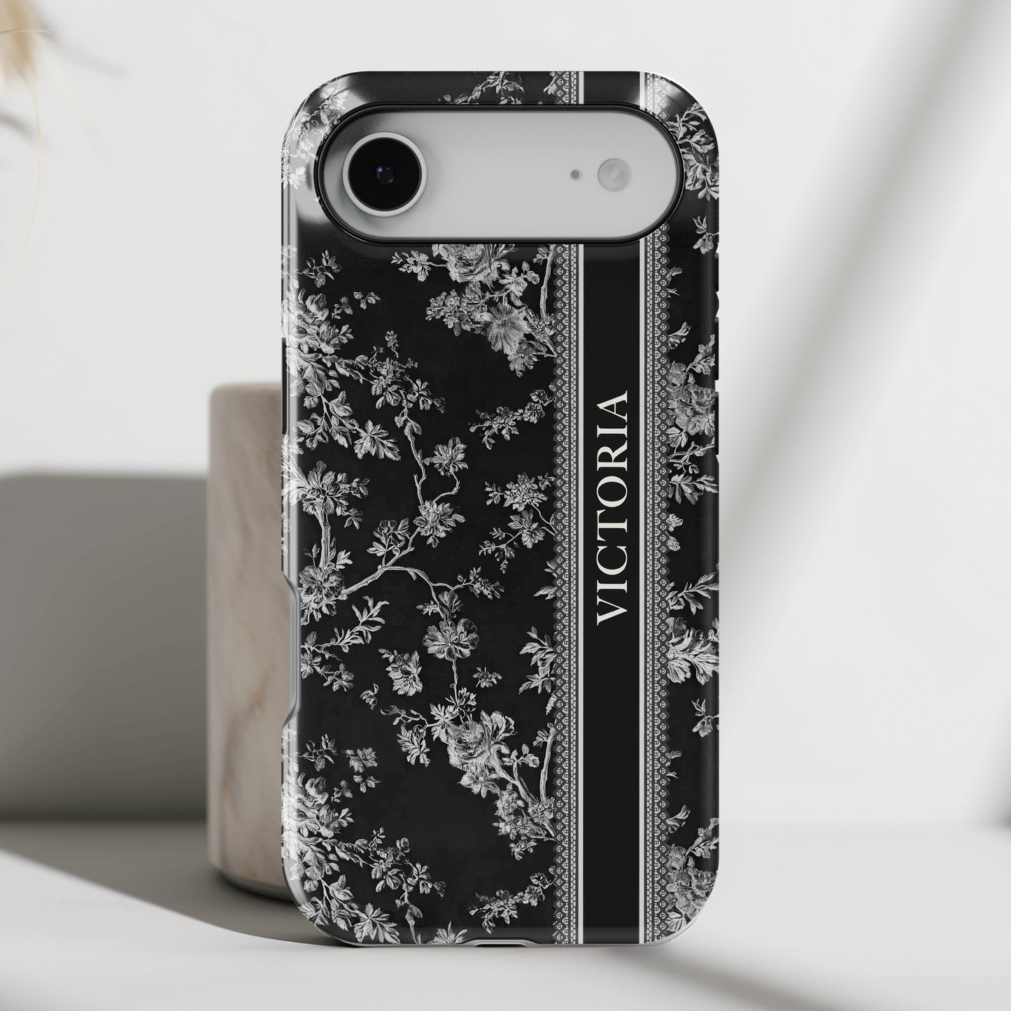 Personalisable Vintage Toile de Jouy Design (Black Edition) iPhone Case