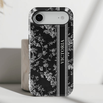 Personalisable Vintage Toile de Jouy Design (Black Edition) iPhone Case