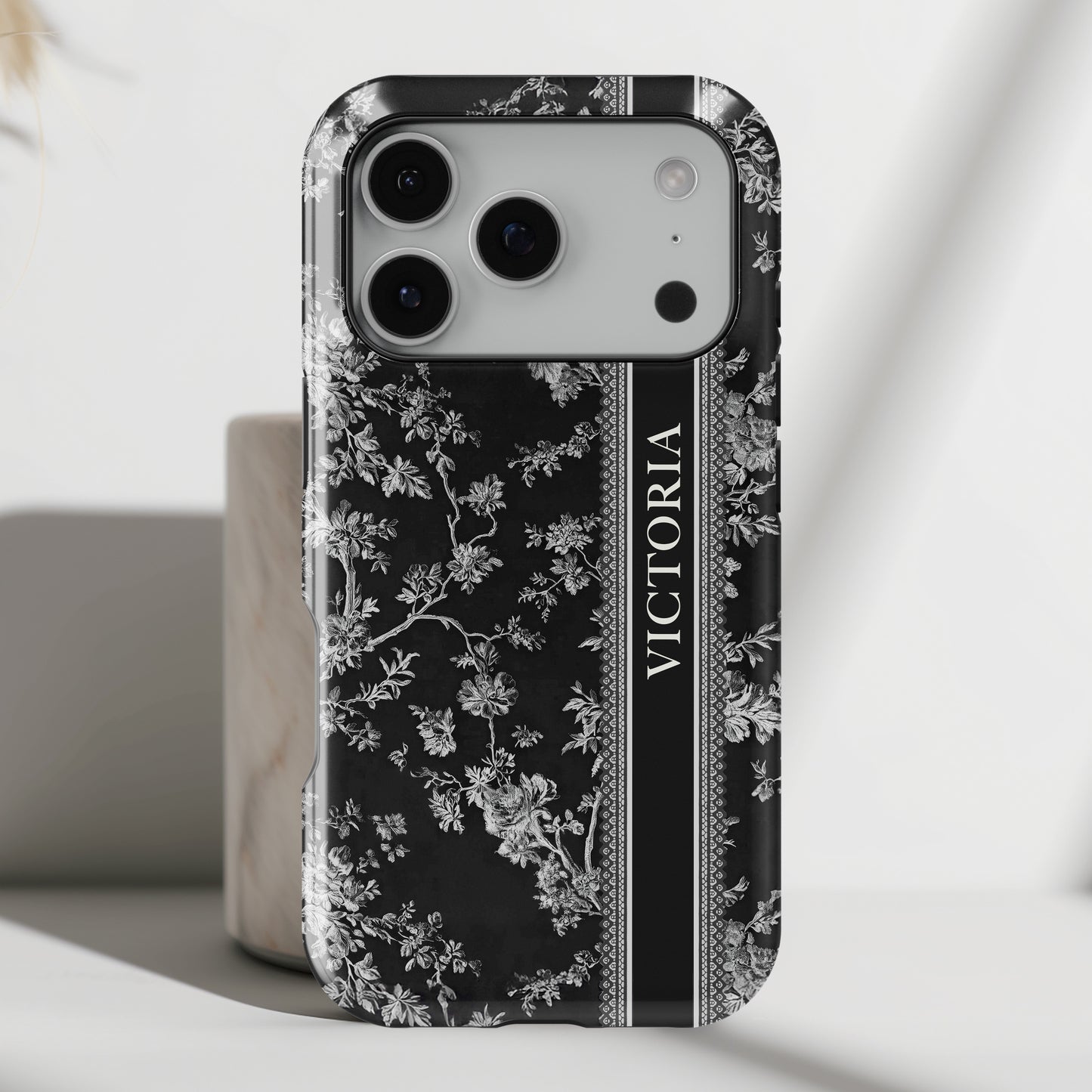 Personalisable Vintage Toile de Jouy Design (Black Edition) iPhone Case