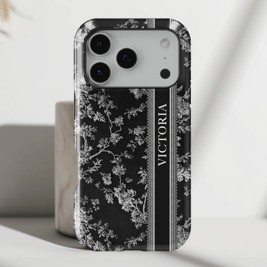 Personalisable Vintage Toile de Jouy Design (Black Edition) iPhone Case