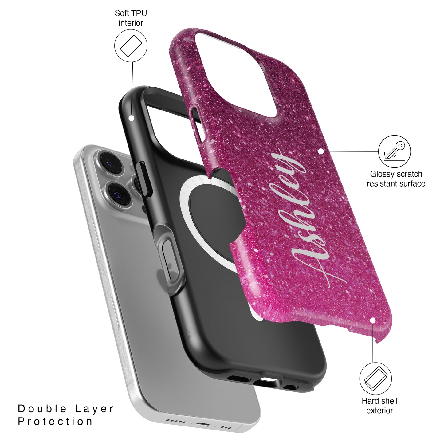 Personalisable Faux Red Glitter Design iPhone Case