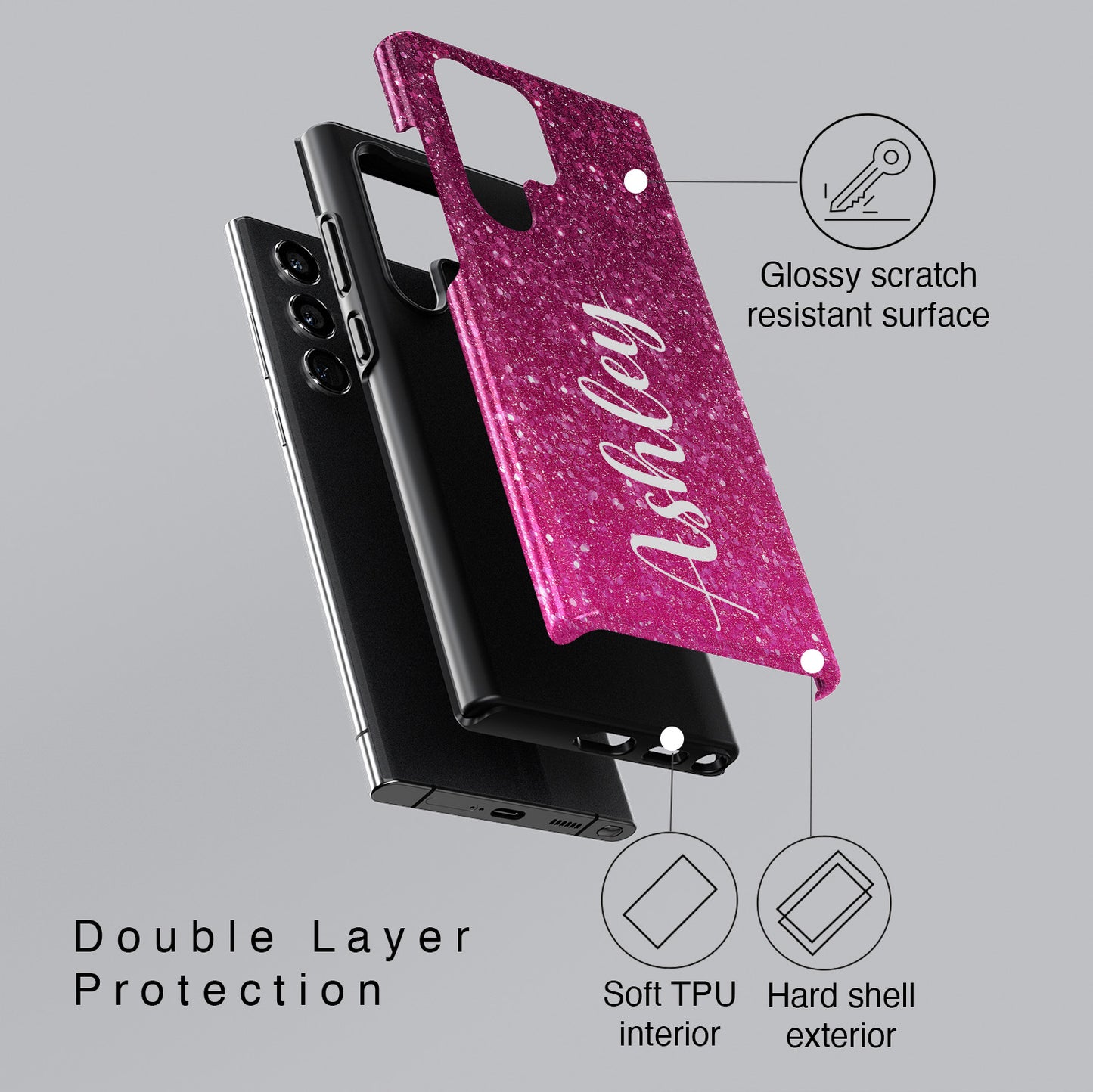 Personalisable Faux Red Glitter Design Phone Case for Galaxy S series Phones