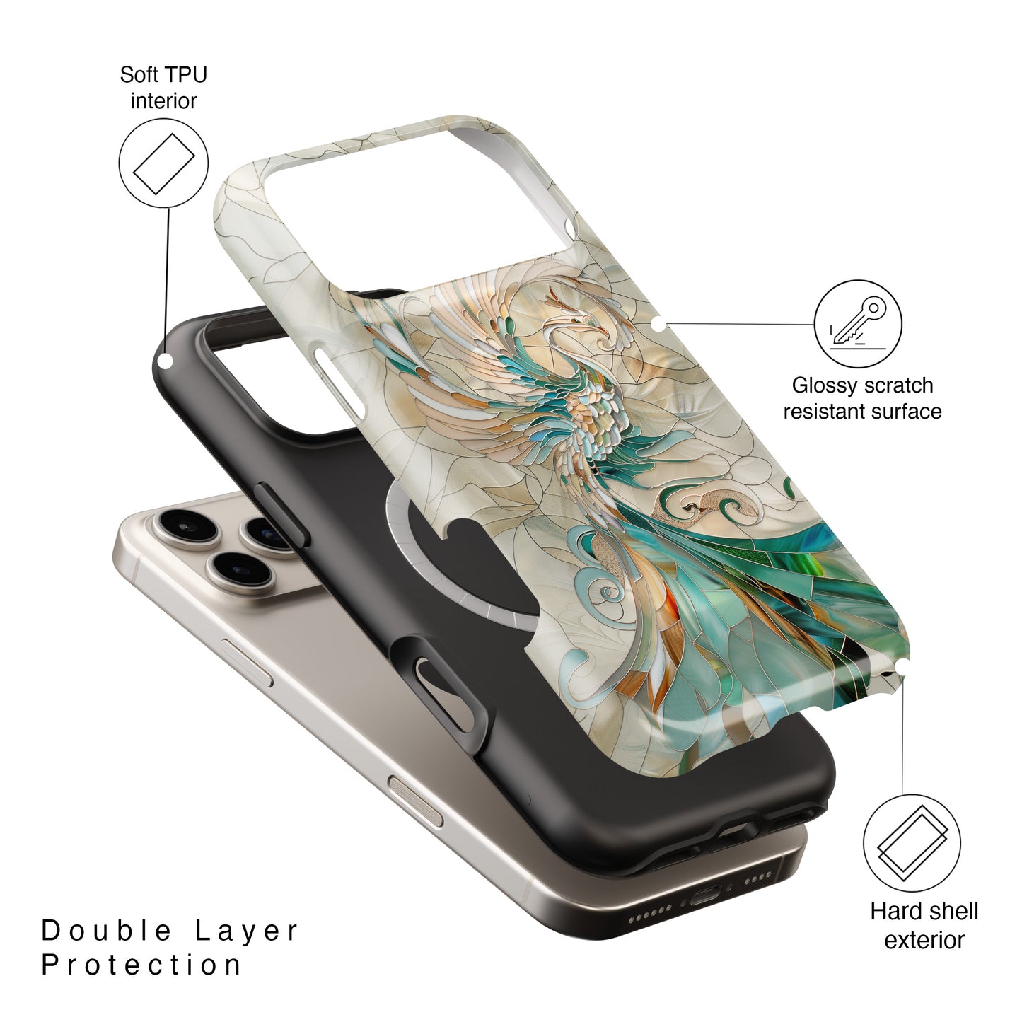 Phoenix Stained Glass Design iPhone Case