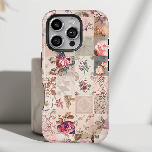 Pink Floral Quilt Patchwork iPhone Case