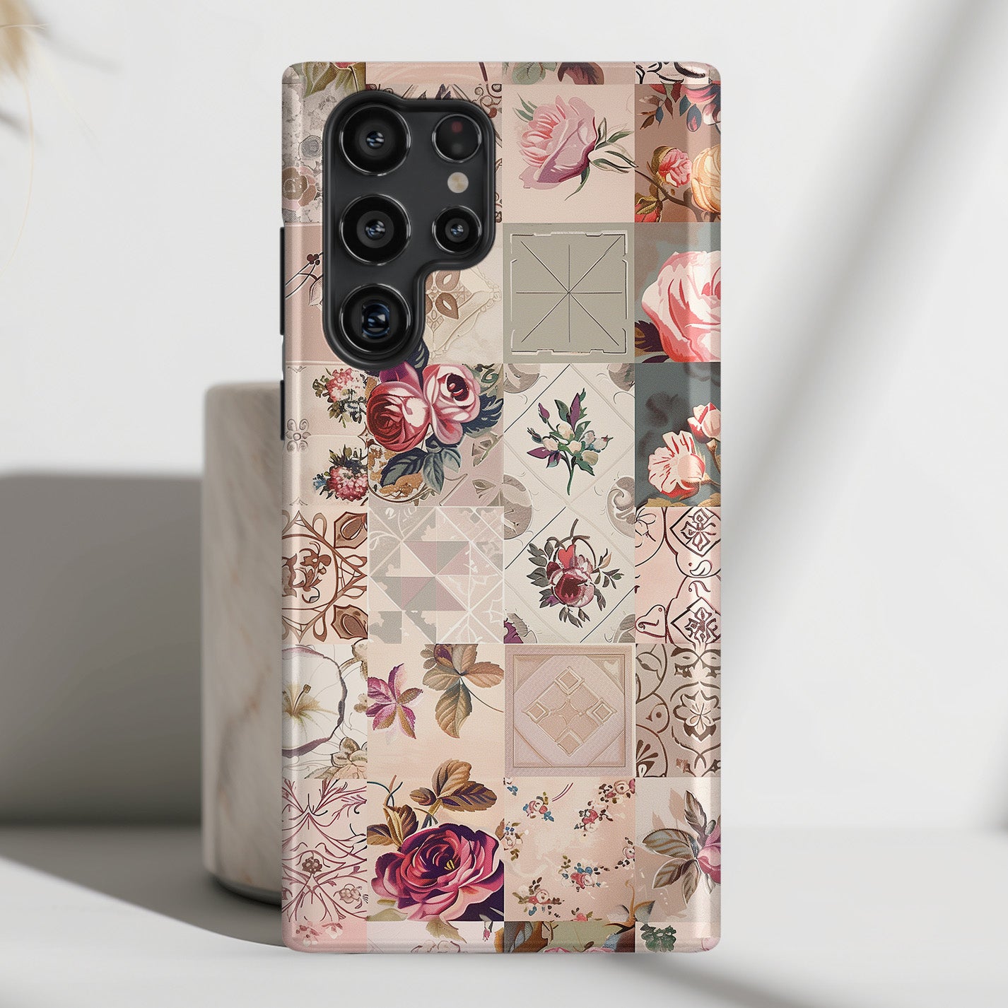 Pink Floral Quilt Patchwork Design Case for Galaxy S series Phones