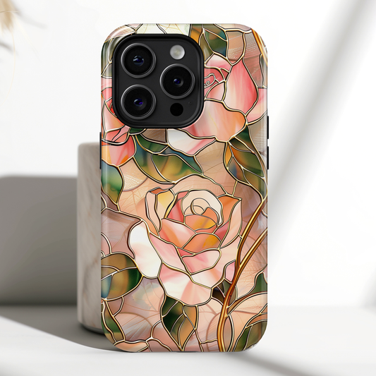 Pink Rose Gold Stained Glass Design iPhone Case