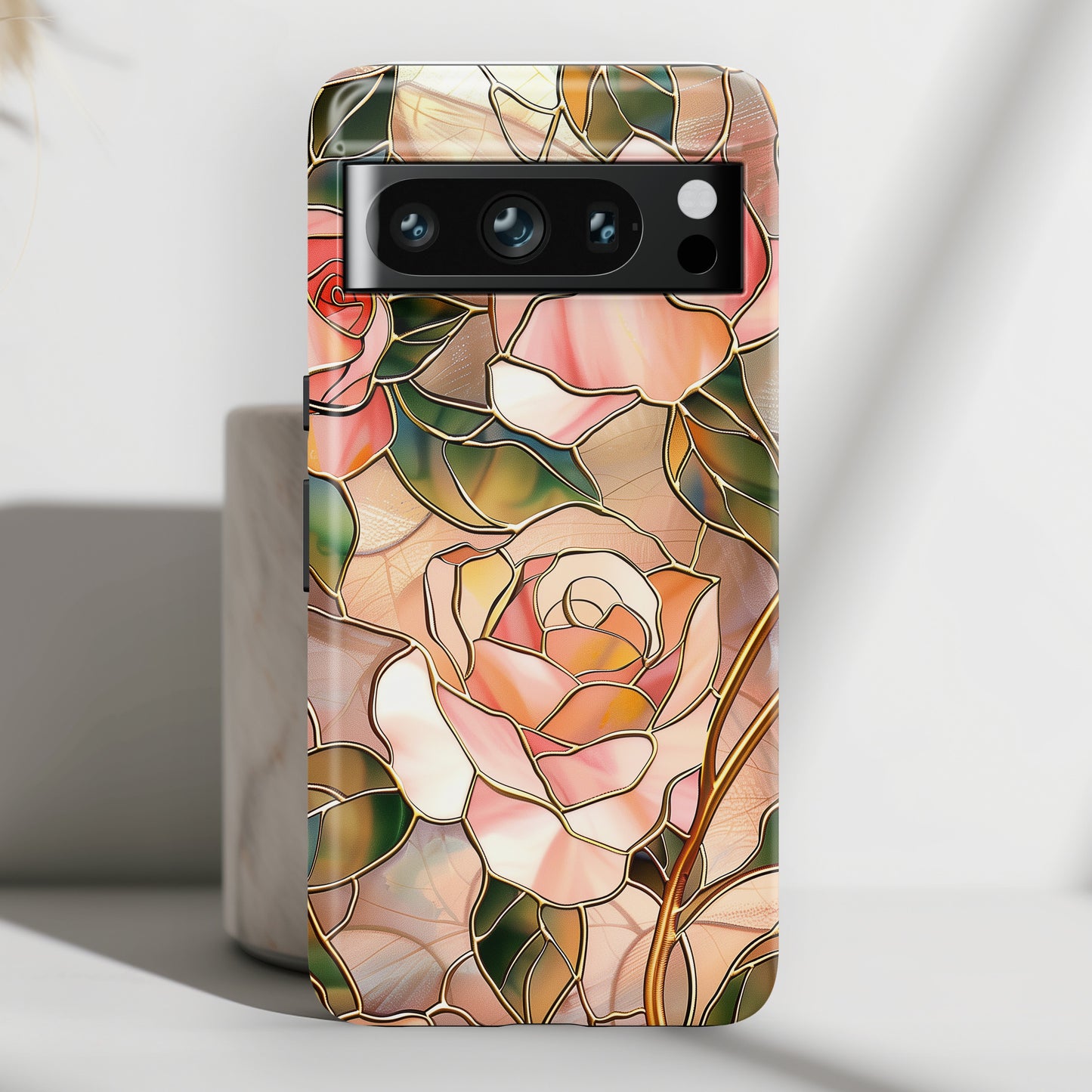 Pink Rose Gold Stained Glass Design Google Pixel Phone Case