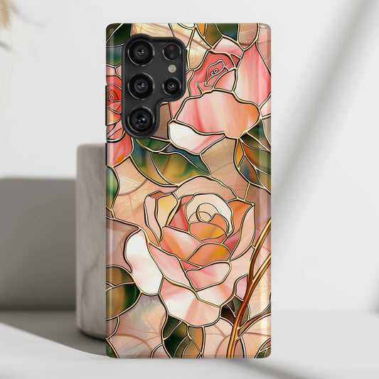 Pink Rose Gold Stained Glass Design Samsung Phone Case