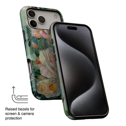 Pink Roses Stained Glass Design Design iPhone Case