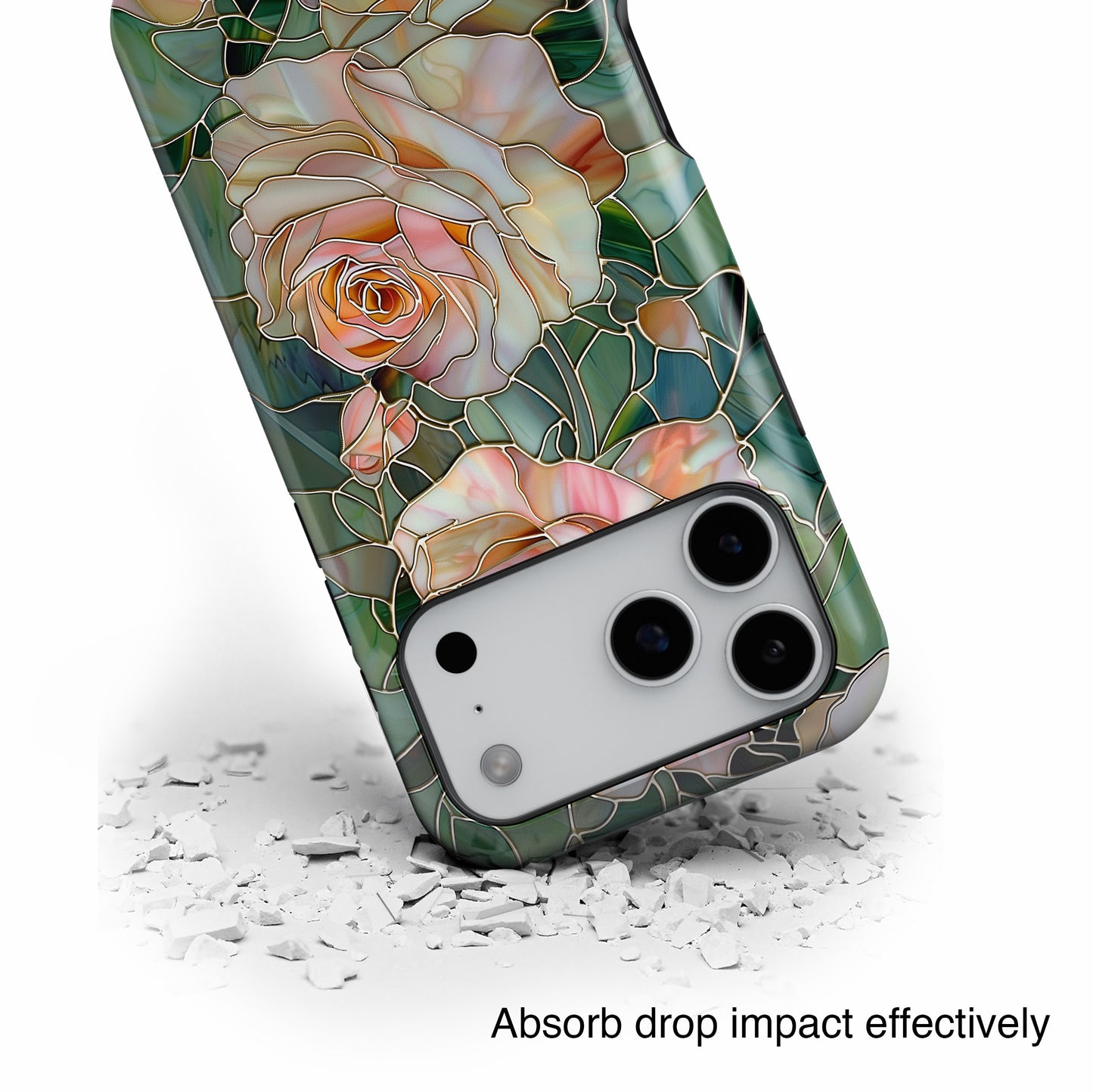Pink Roses Stained Glass Design Design iPhone Case