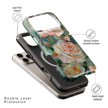 Pink Roses Stained Glass Design Design iPhone Case