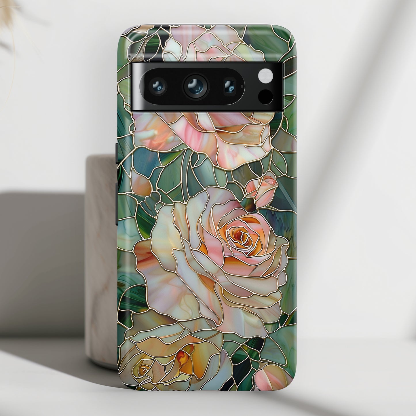 Pink Roses Stained Glass Design Design Google Pixel Phone Case