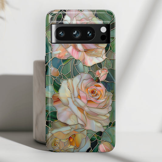 Pink Roses Stained Glass Design Design Google Pixel Phone Case