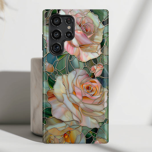 Pink Roses Stained Glass Design Design Samsung Phone Case