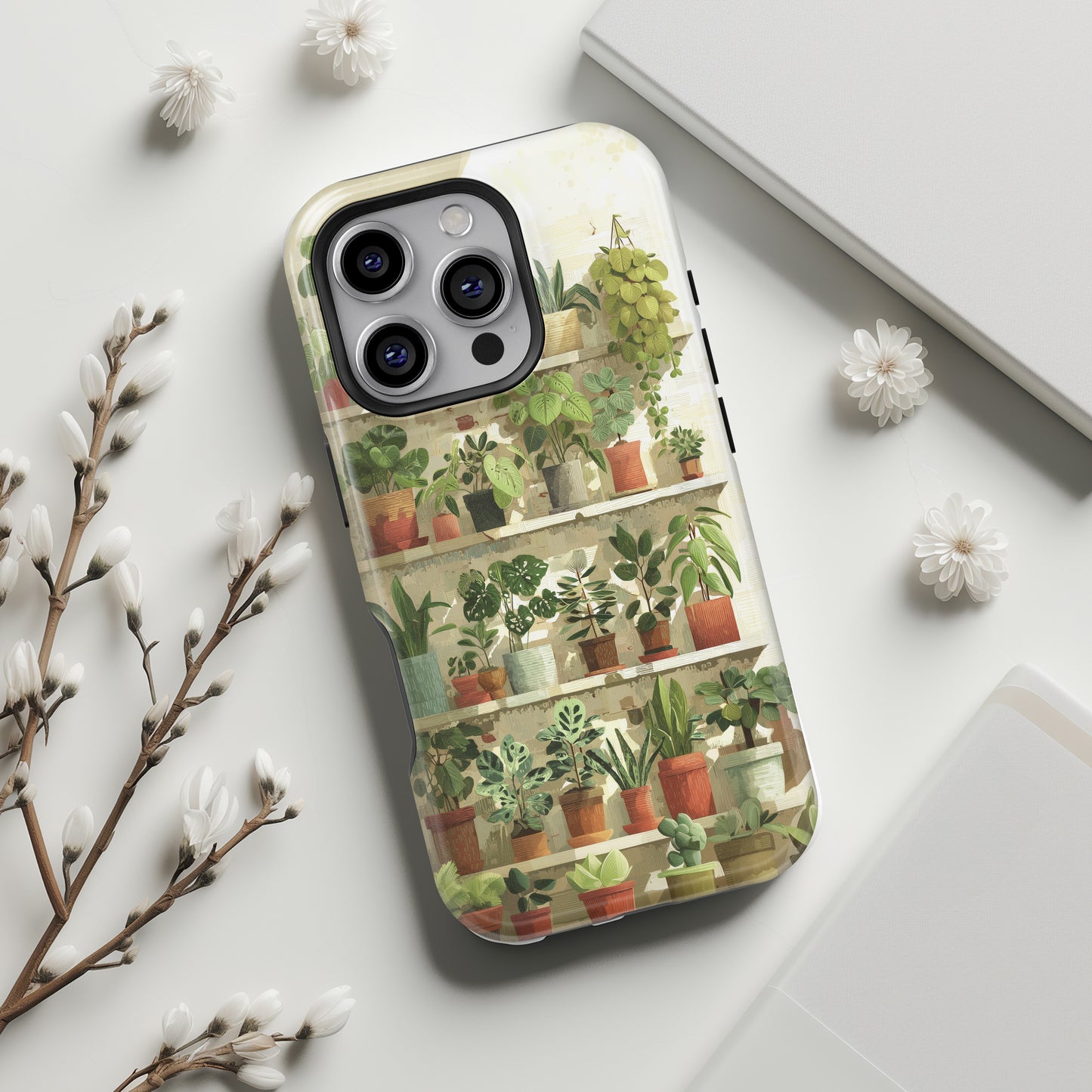 Potted Plants Shelves Watercolor Design iPhone Case