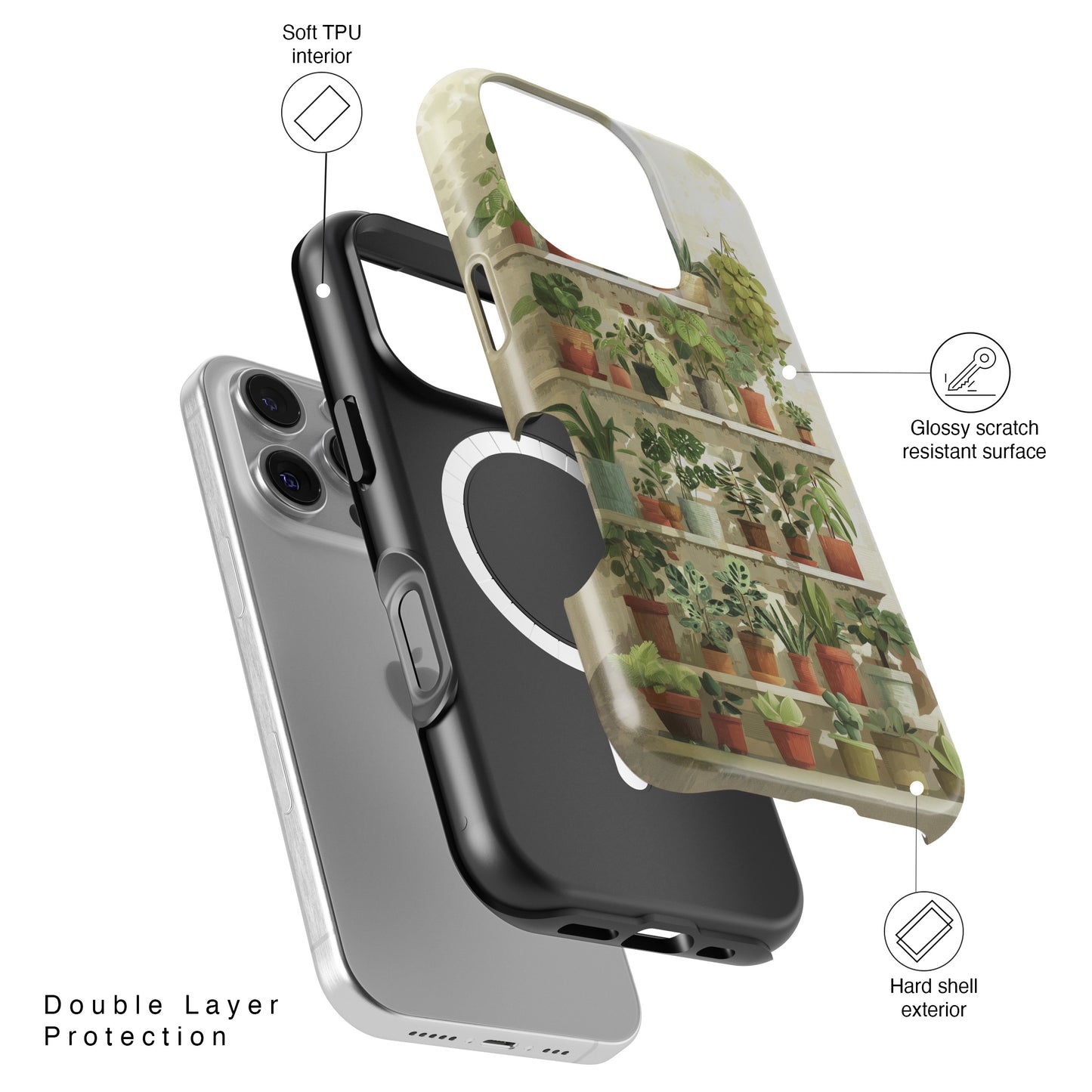 Potted Plants Shelves Watercolor Design iPhone Case