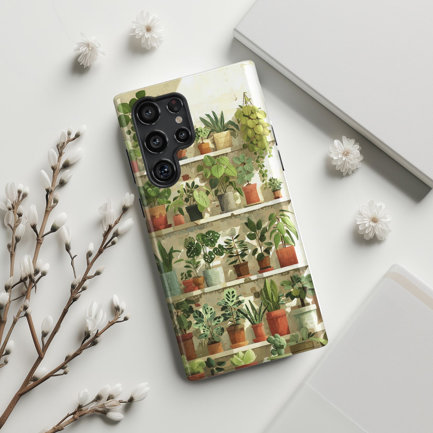 Potted Plants Shelves Watercolor Design Phone Case for Galaxy S series Phones