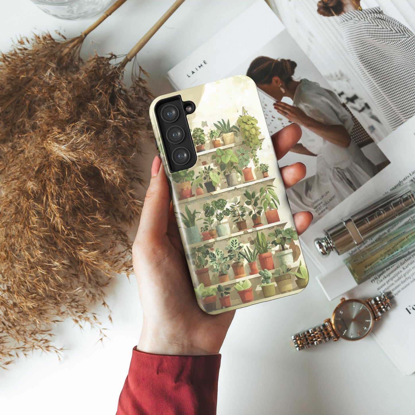 Potted Plants Shelves Watercolor Design Phone Case for Galaxy S series Phones