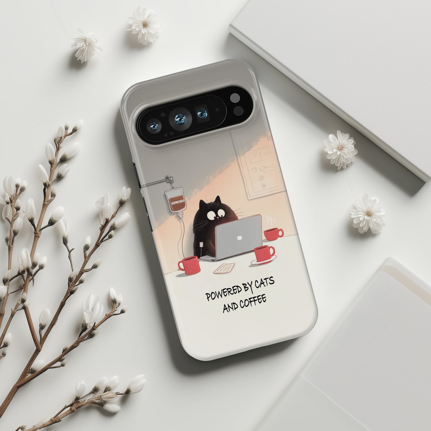 Powered by Cats and Coffee Design Phone Case for Google Pixel