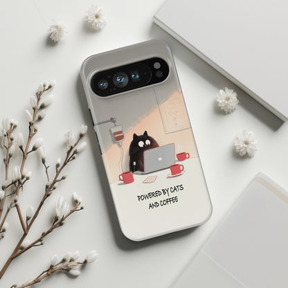 Powered by Cats and Coffee Design Phone Case for Google Pixel