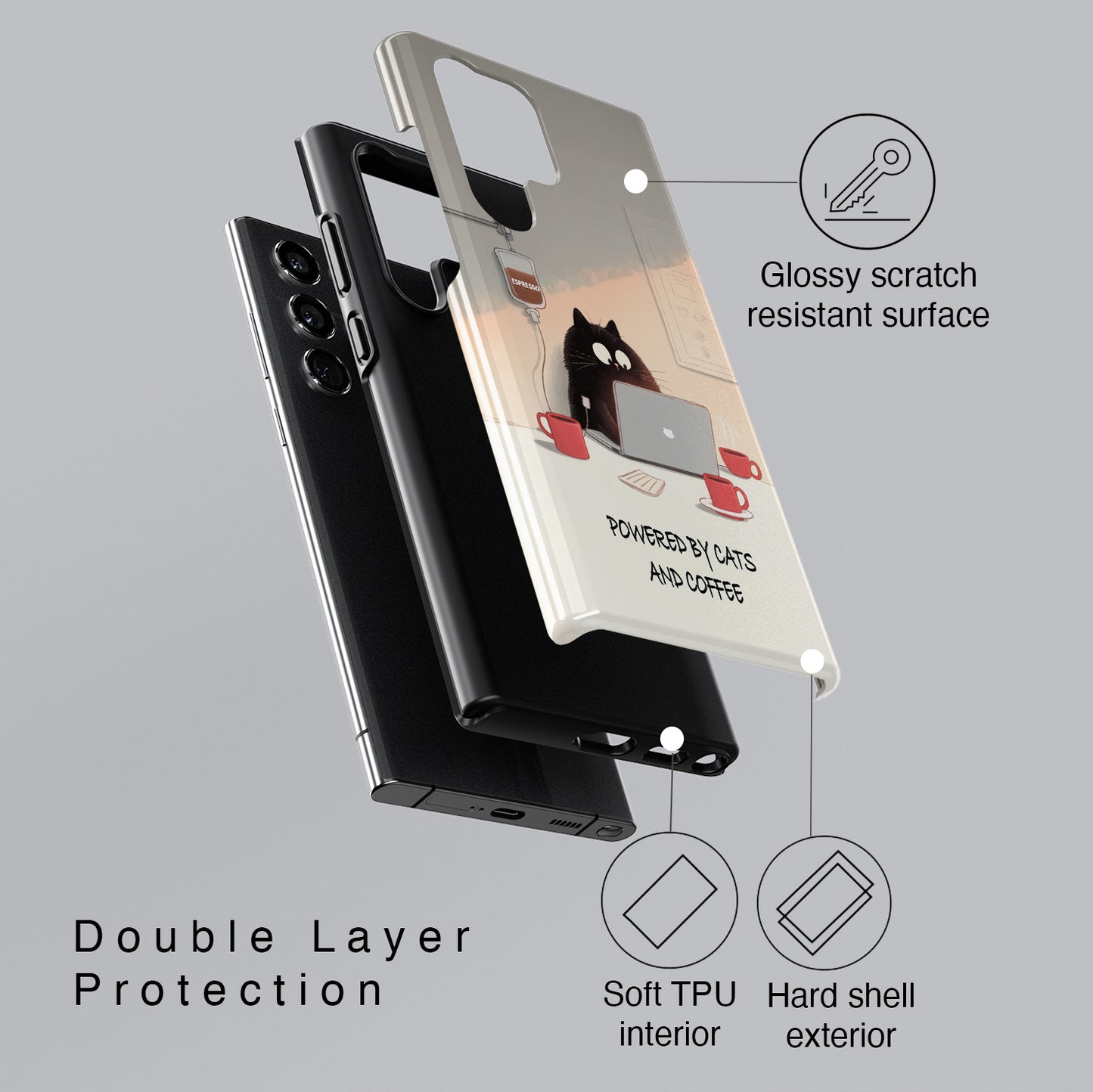 Powered by Cats and Coffee Design Phone Case for Galaxy S series Phones
