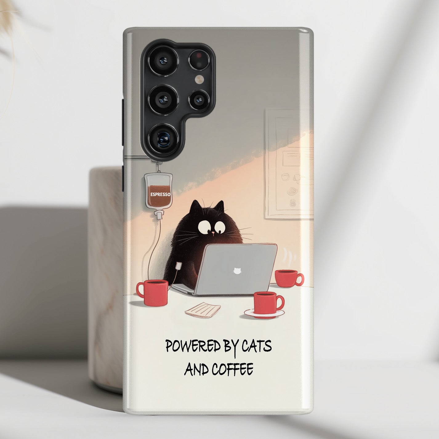 Powered by Cats and Coffee Design Phone Case for Galaxy S series Phones