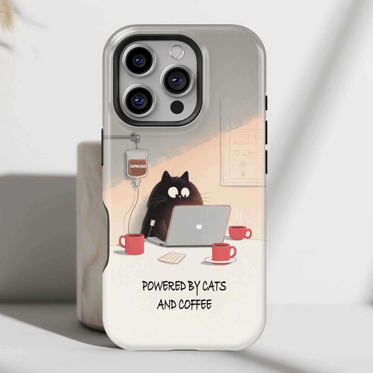 Powered by Cats and Coffee Design iPhone Case