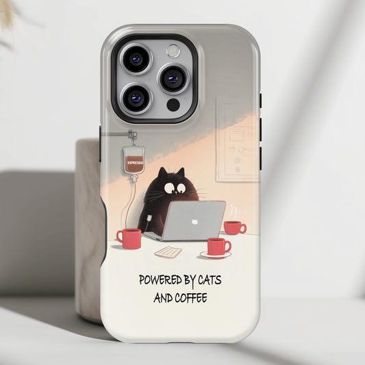 Powered by Cats and Coffee Design iPhone Case