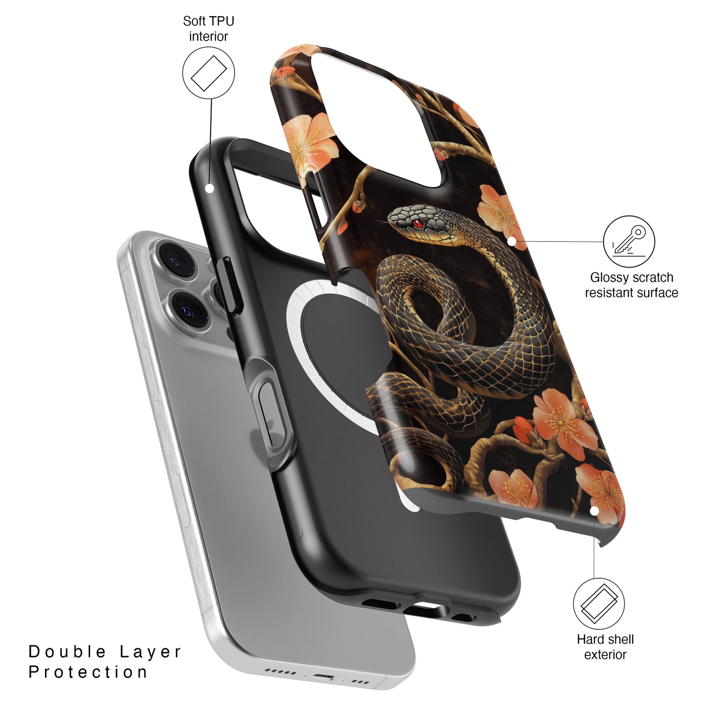 Snake Floral Design iPhone Case