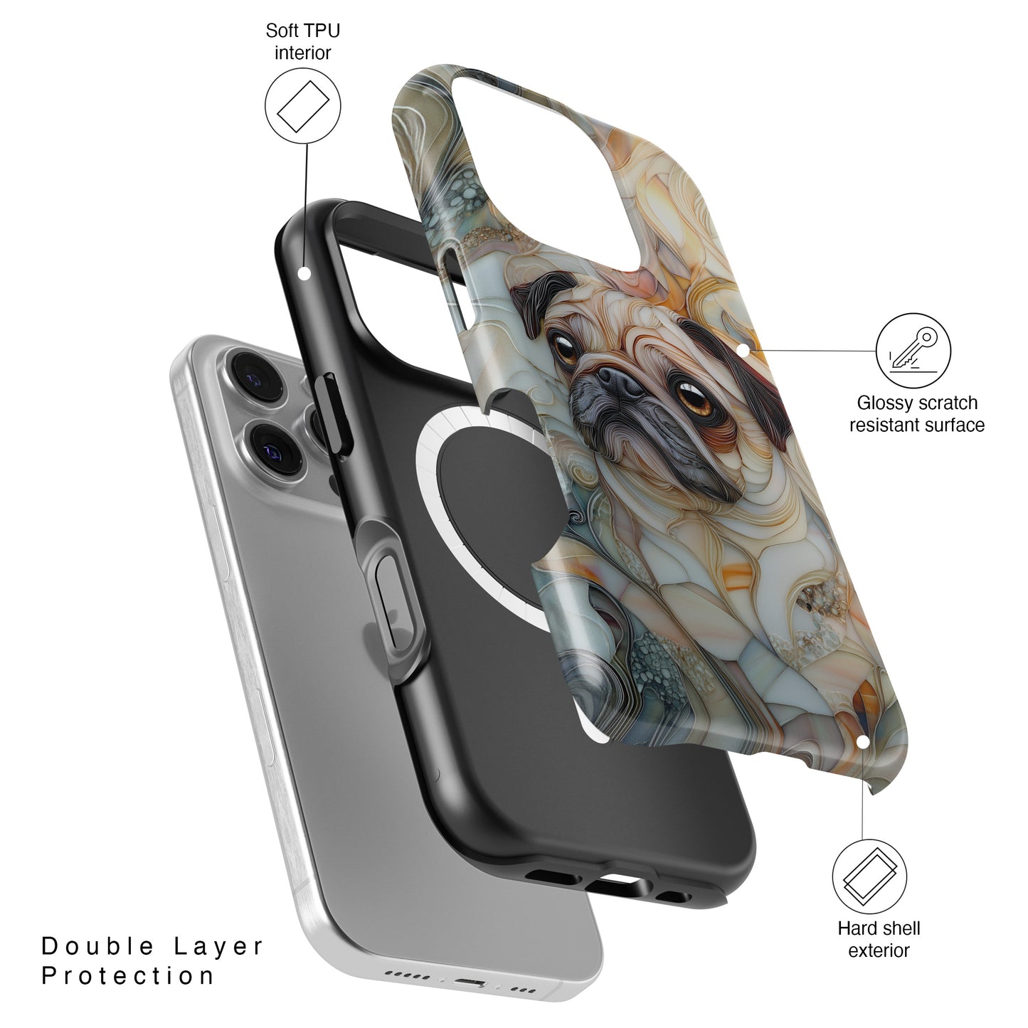 Pug Stained Glass Design iPhone Case
