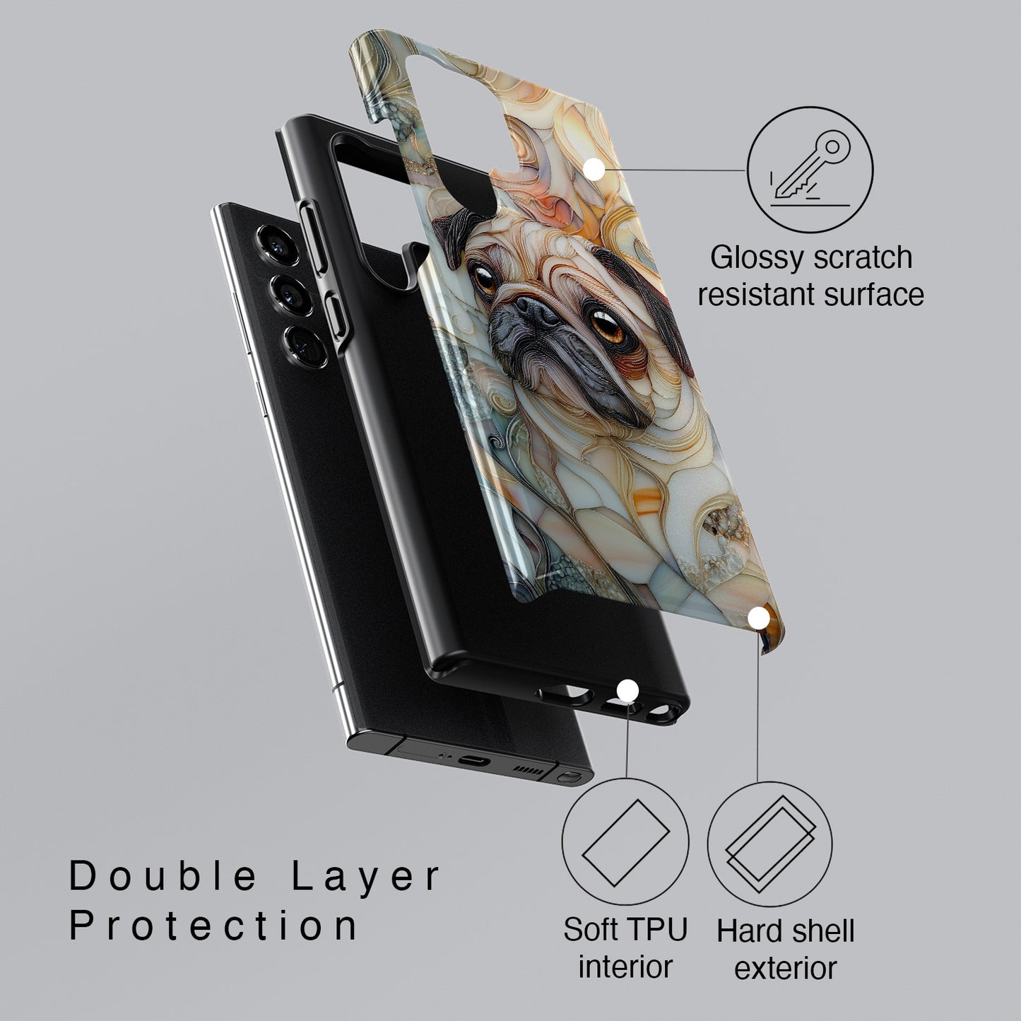 Pug Stained Glass Design Phone Case for Galaxy S series Phones