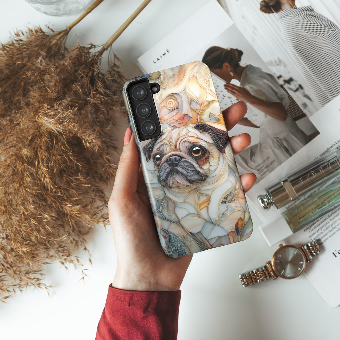 Pug Stained Glass Design Phone Case for Galaxy S series Phones
