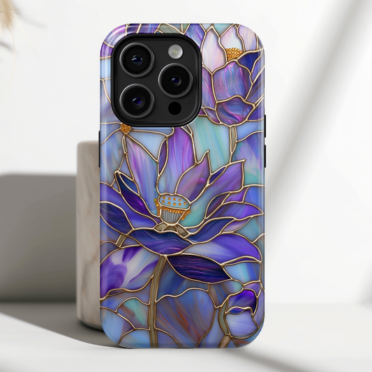 Purple Lotus Stained Glass Design iPhone Case
